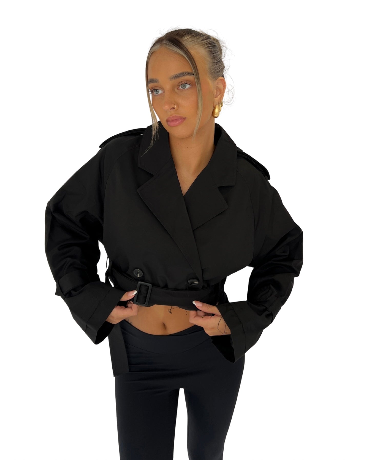 Cropped Trench Jacket - Black