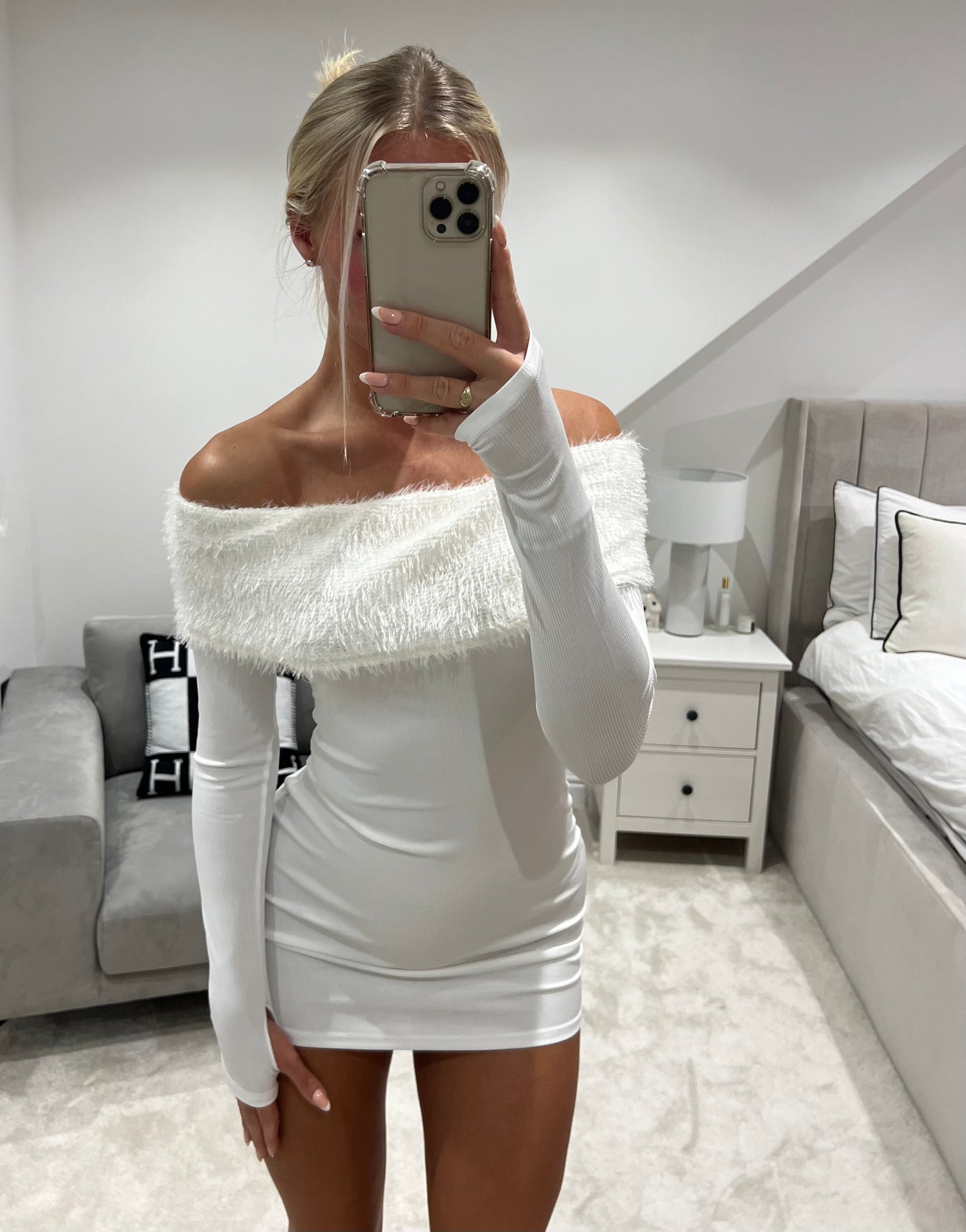 Off-the-shoulder Mini Dress White