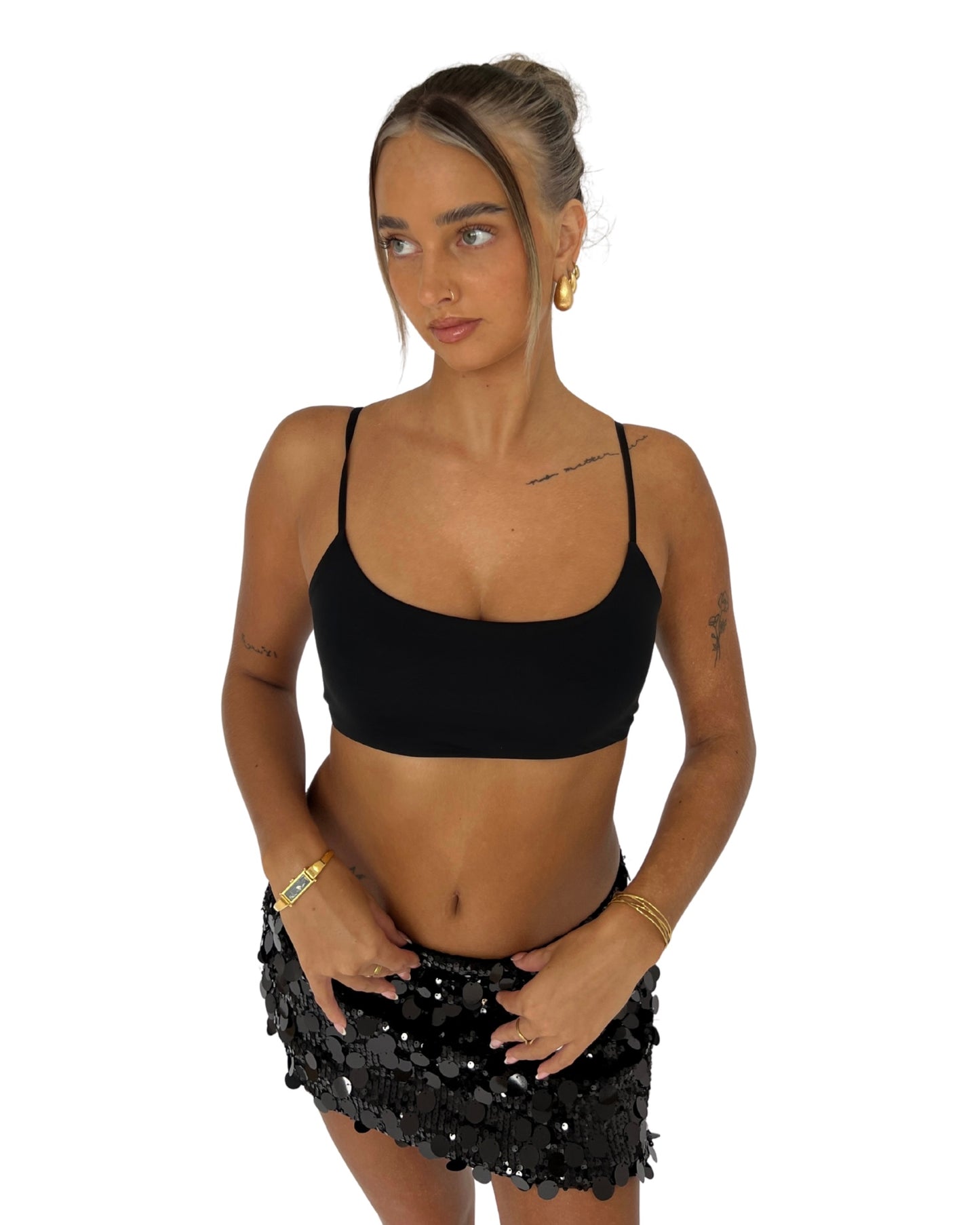 Black Sequin Mini Skirt