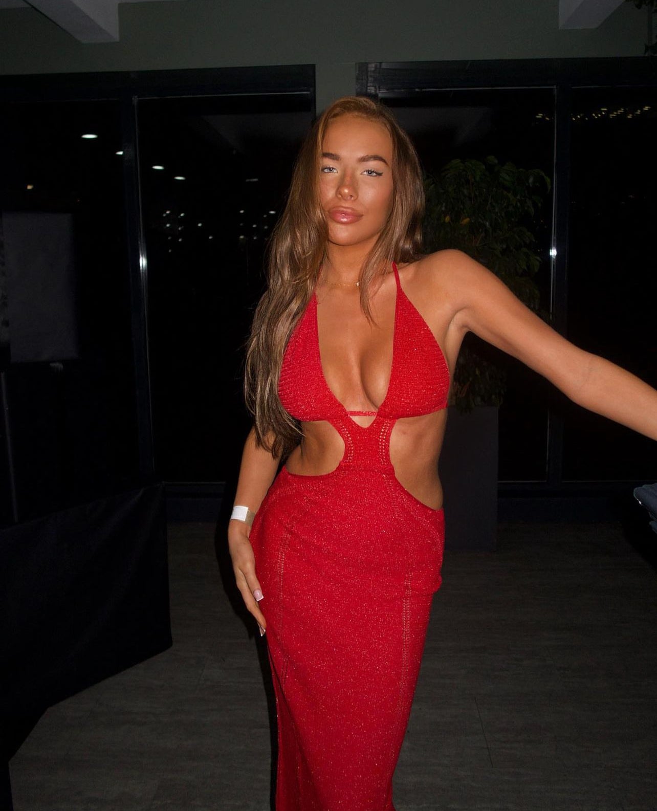 Red Knitted Cut Out Maxi Dress
