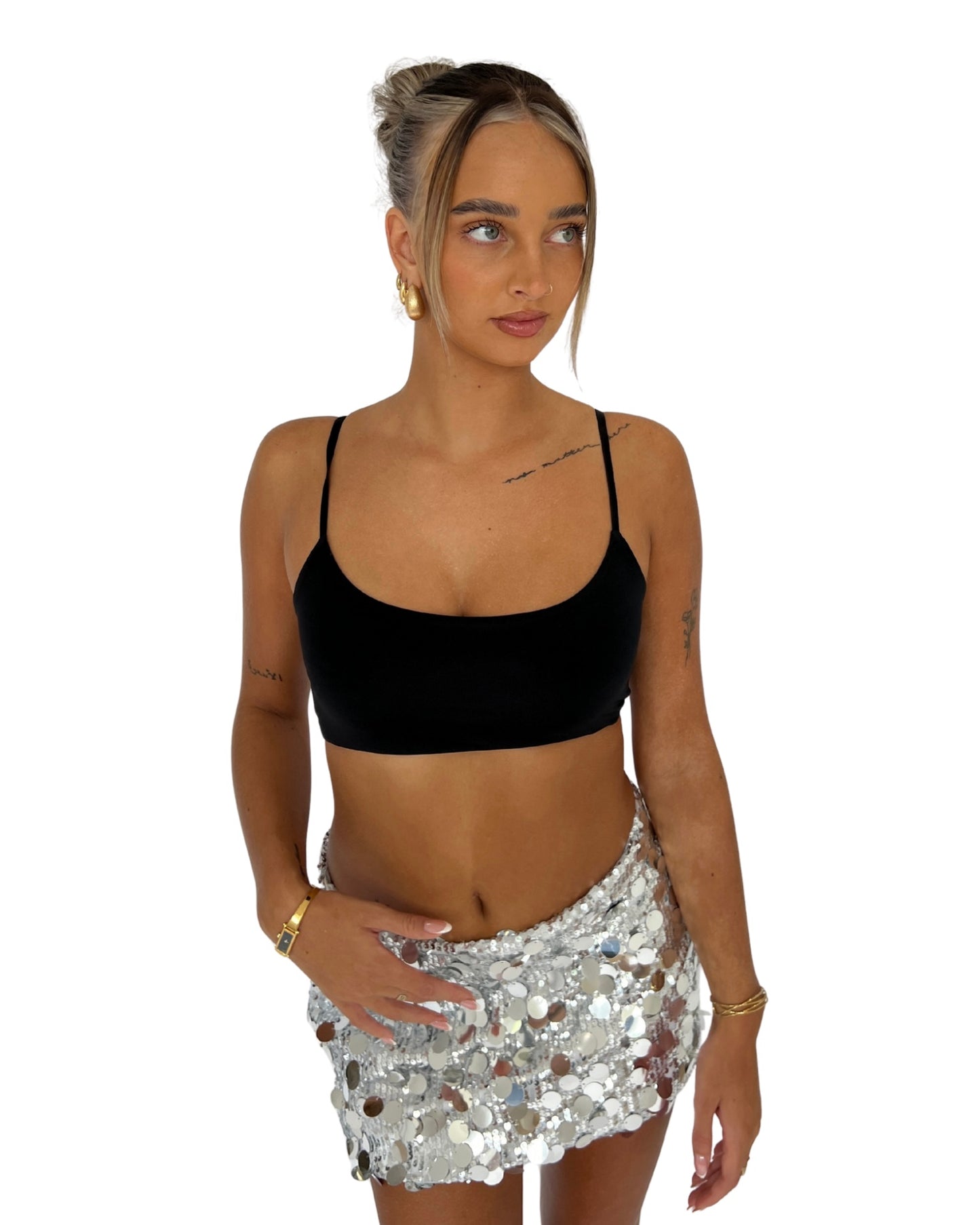 Silver Sequin Mini Skirt