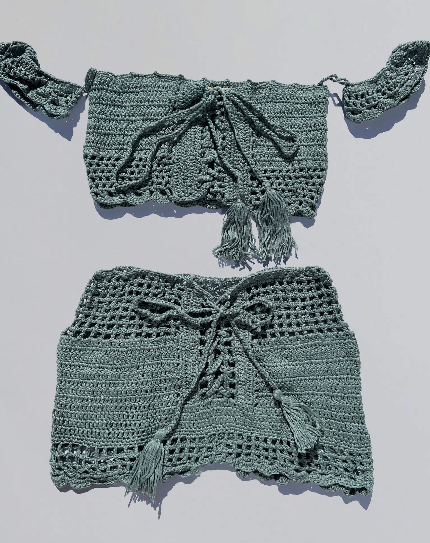 Khaki Crochet Top and Short Set