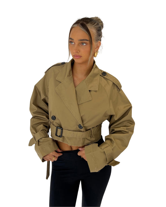 Cropped Trench Jacket - Olive