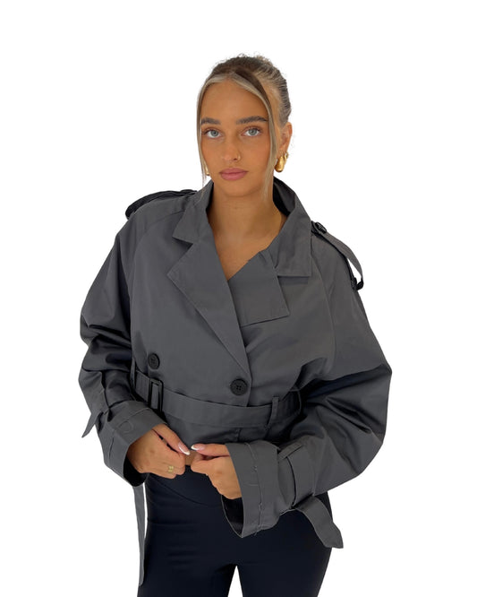 Cropped Trench Jacket - Charcoal
