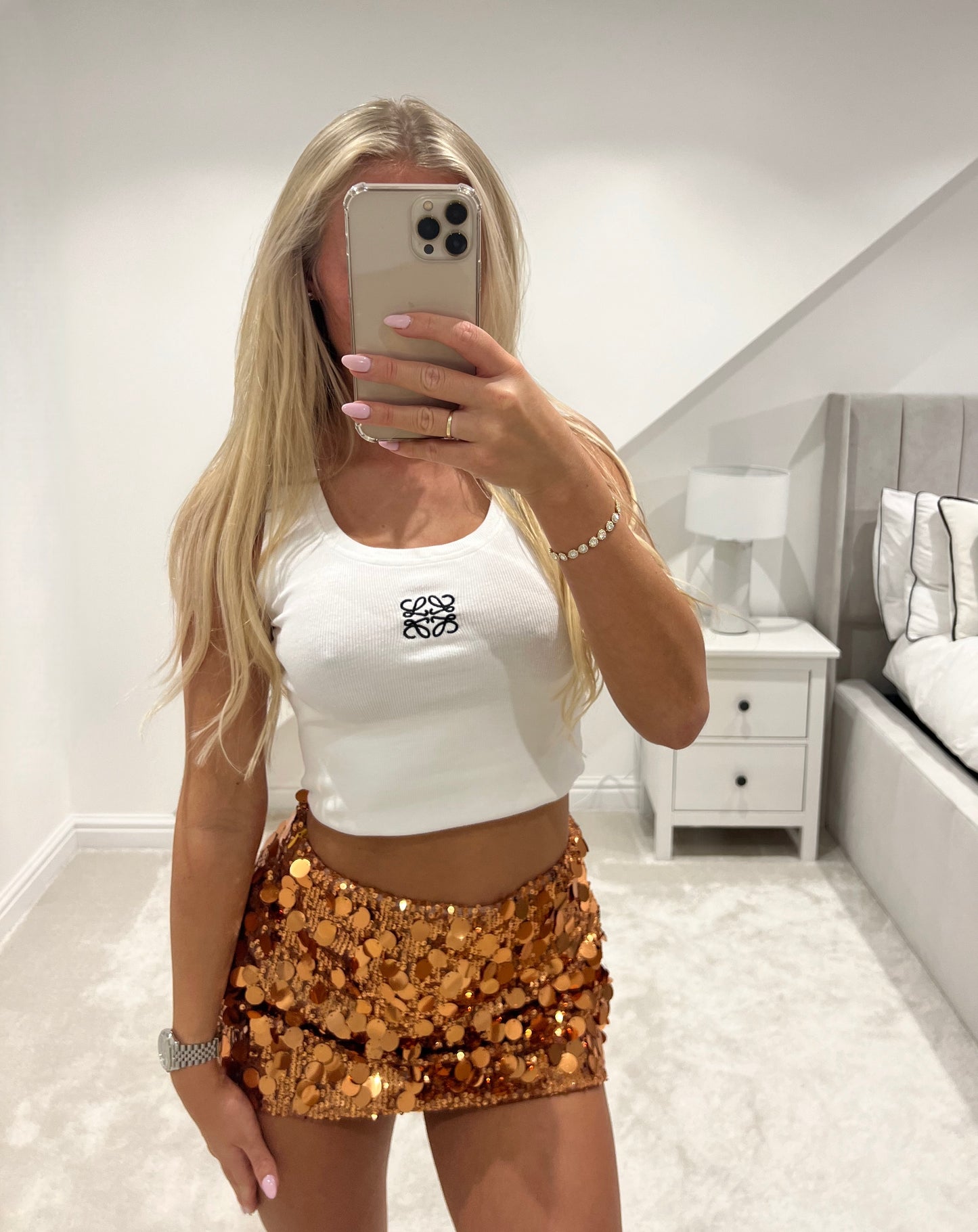 Rose Gold Sequin Mini Skirt