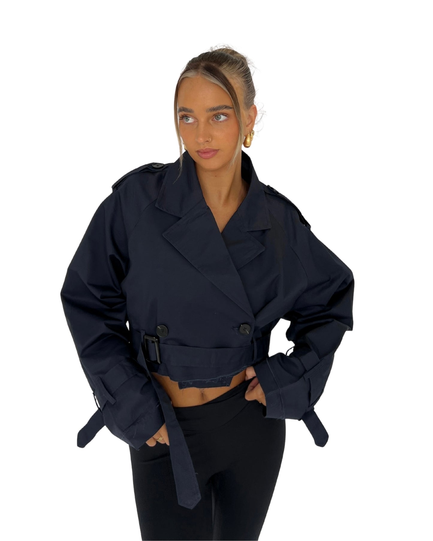Cropped Trench Jacket - Navy