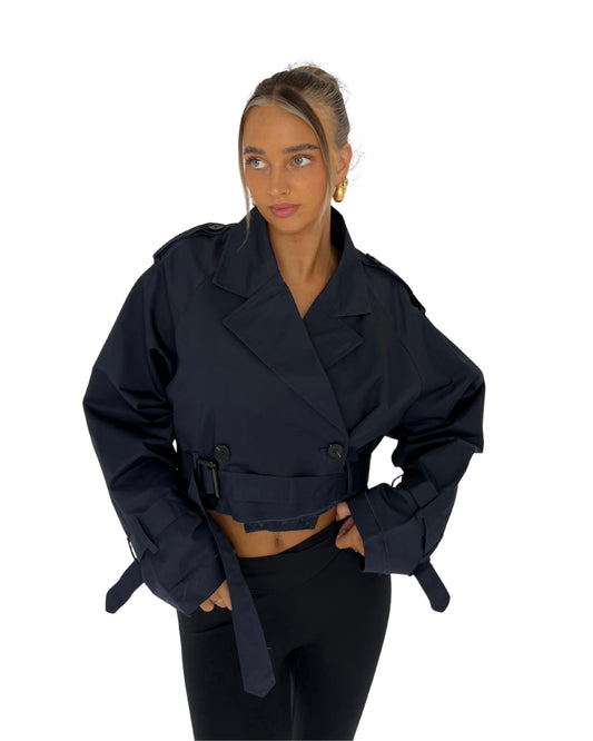 Cropped Trench Jacket - Navy