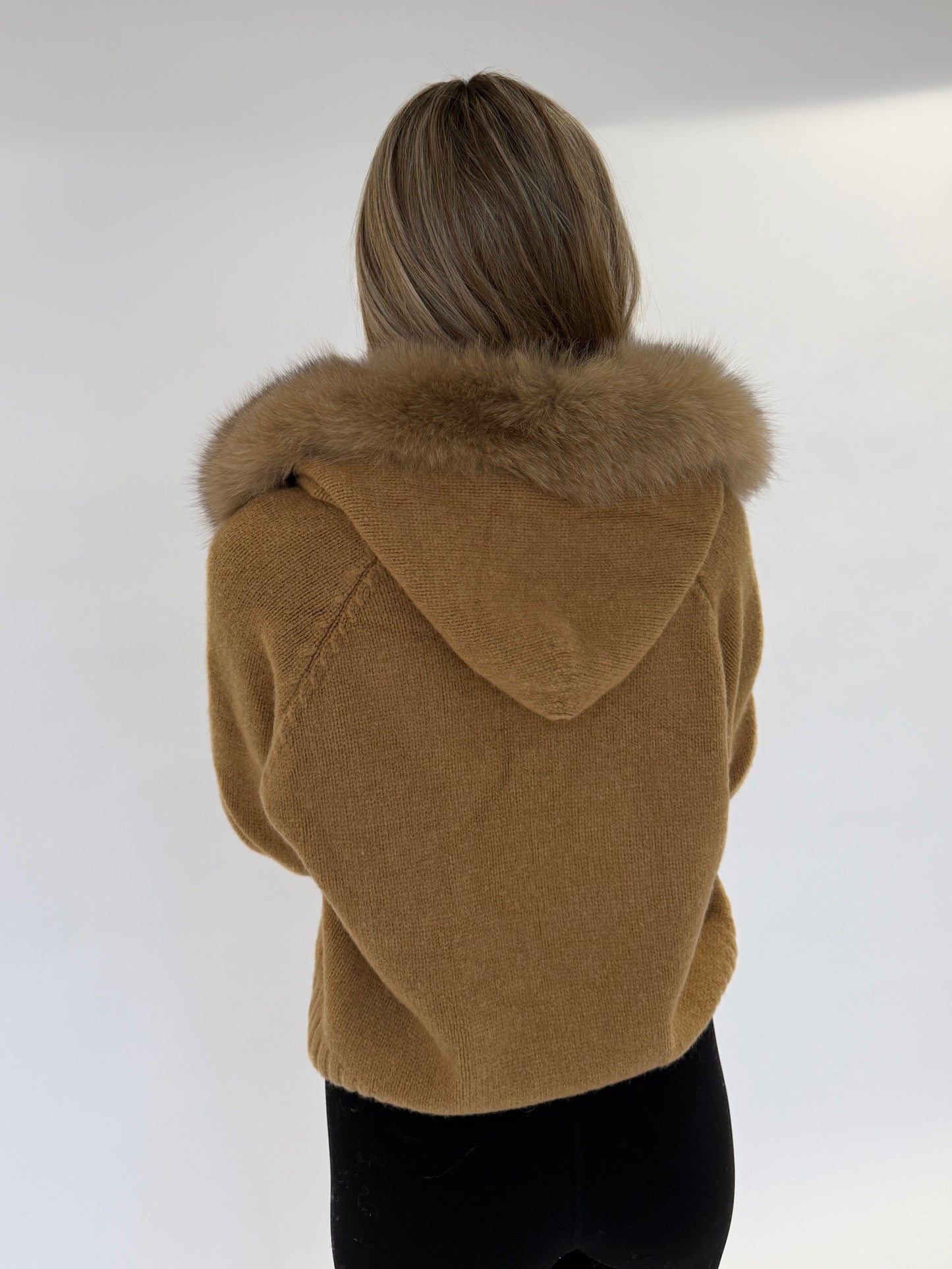Fur Hood Cardigan - Camel