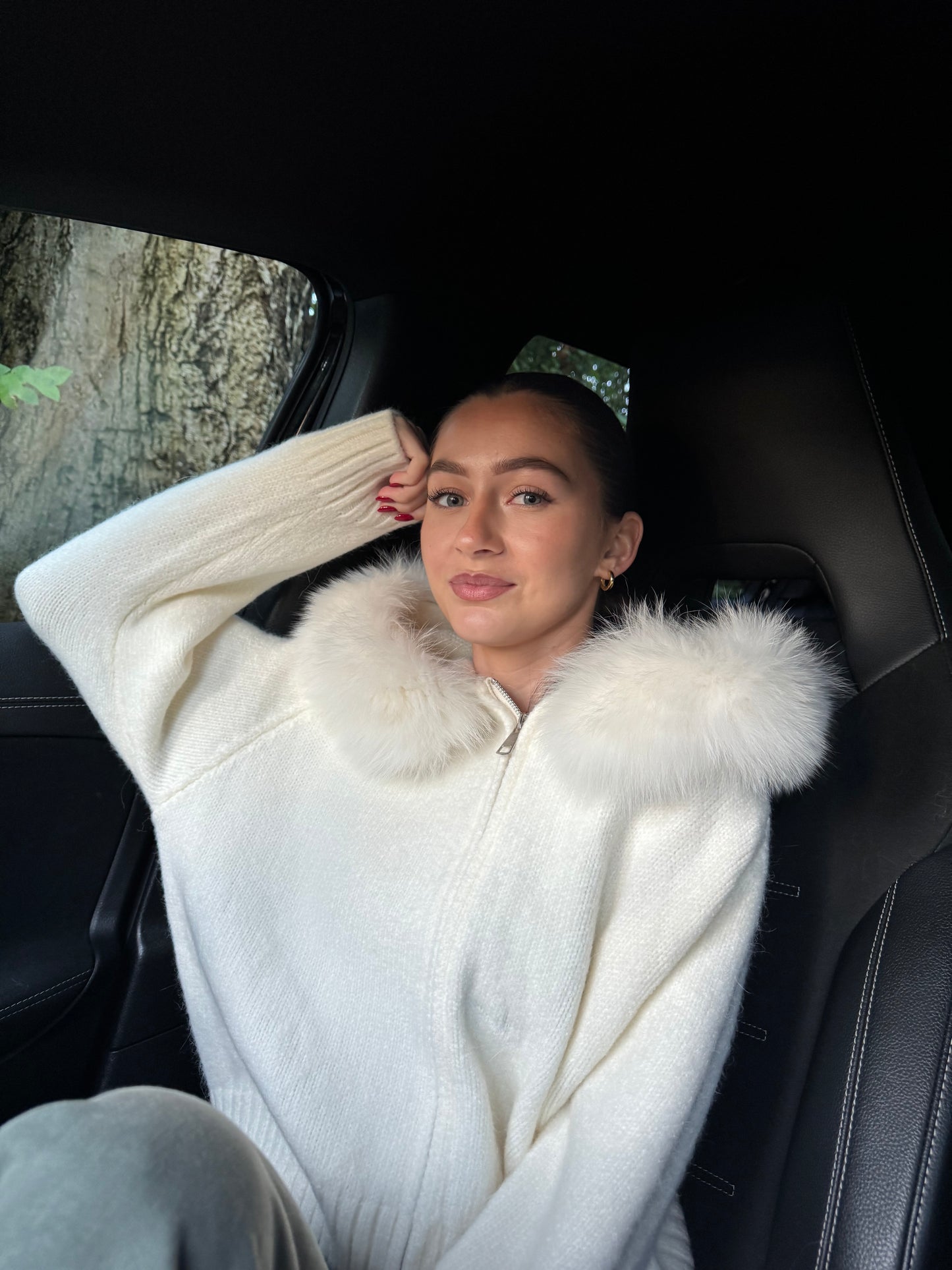 Fur Hood Cardigan - Cream