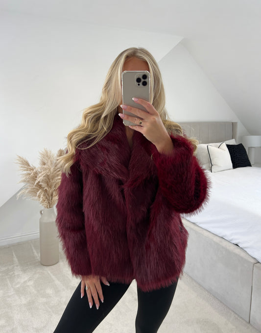 Faux Fur Jacket - Burgandy