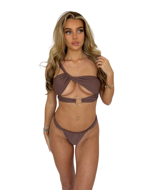 One Shoulder Bikini - Brown