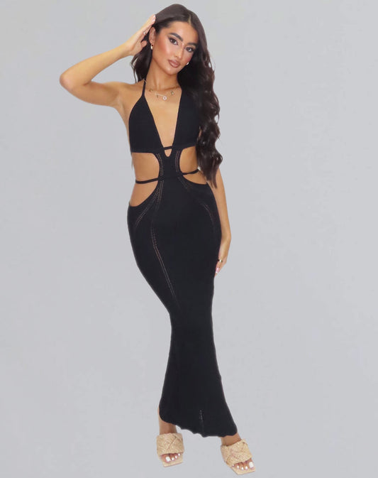 Black Knitted Cut Out Maxi Dress