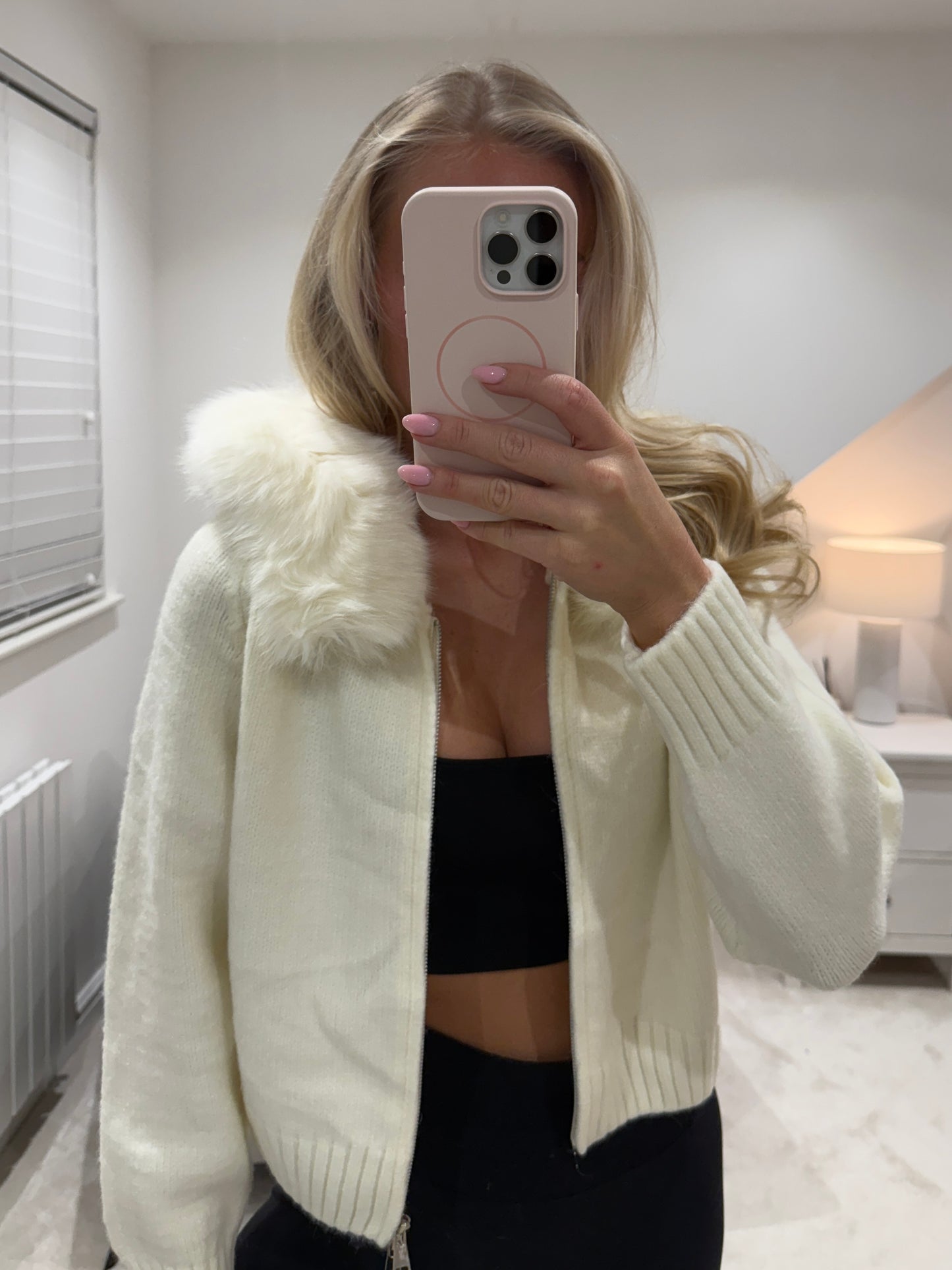 Fur Hood Cardigan - Cream